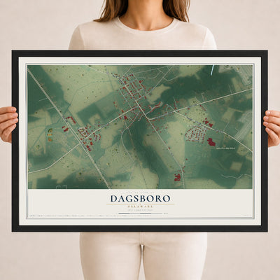 Map of Dagsboro, Delaware, 18 x 24 inch print in a black wood frame