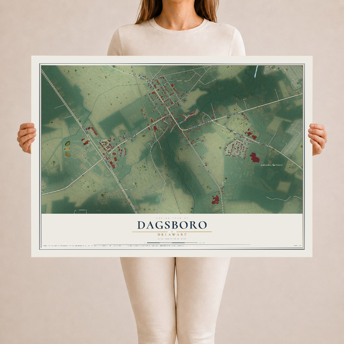 Map of Dagsboro, Delaware, 24 x 36 inch unframed archival matte print
