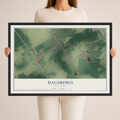 Map of Dagsboro, Delaware, 24 x 36 inch print in a black wood frame