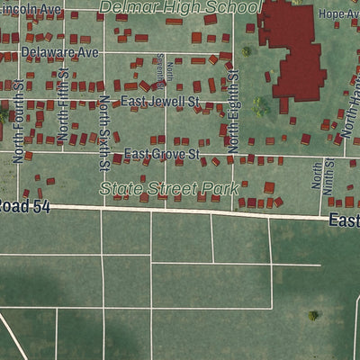 Close-up of the map of Delmar, Delaware print showing street and building detail