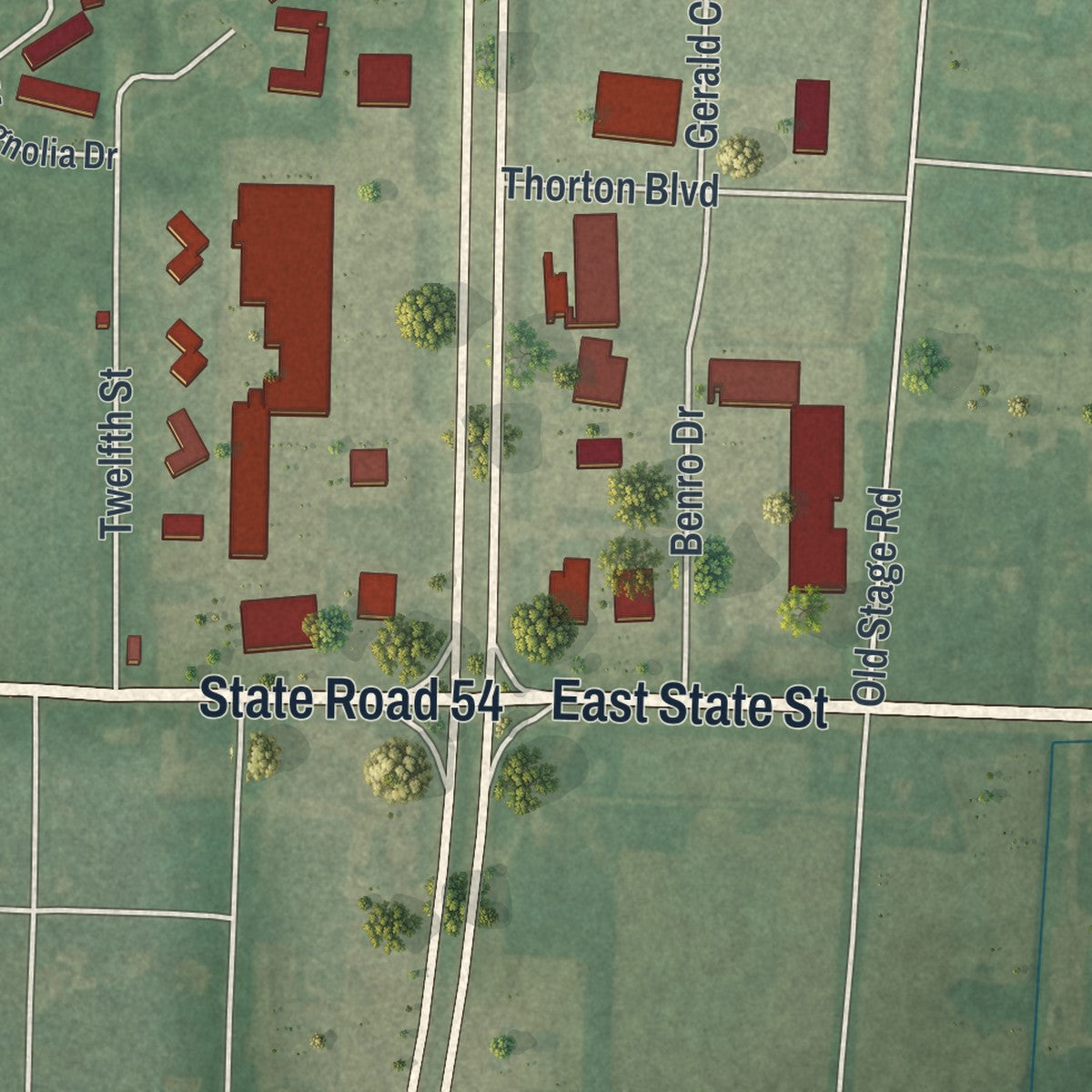 Second close-up of the map of Delmar, Delaware print showing more streets and buildings