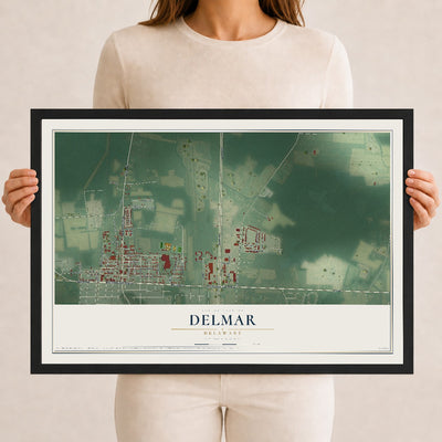 Map of Delmar, Delaware, 12 x 18 inch print in a black wood frame