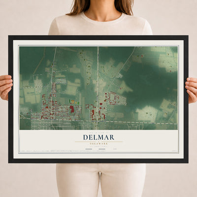 Map of Delmar, Delaware, 18 x 24 inch print in a black wood frame