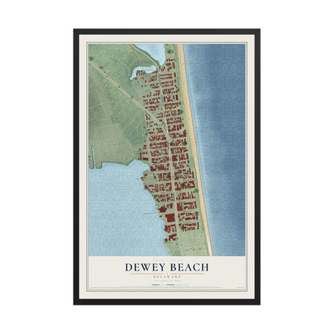 Map of Dewey Beach, Delaware, 12 x 18 inch print in a black wood frame