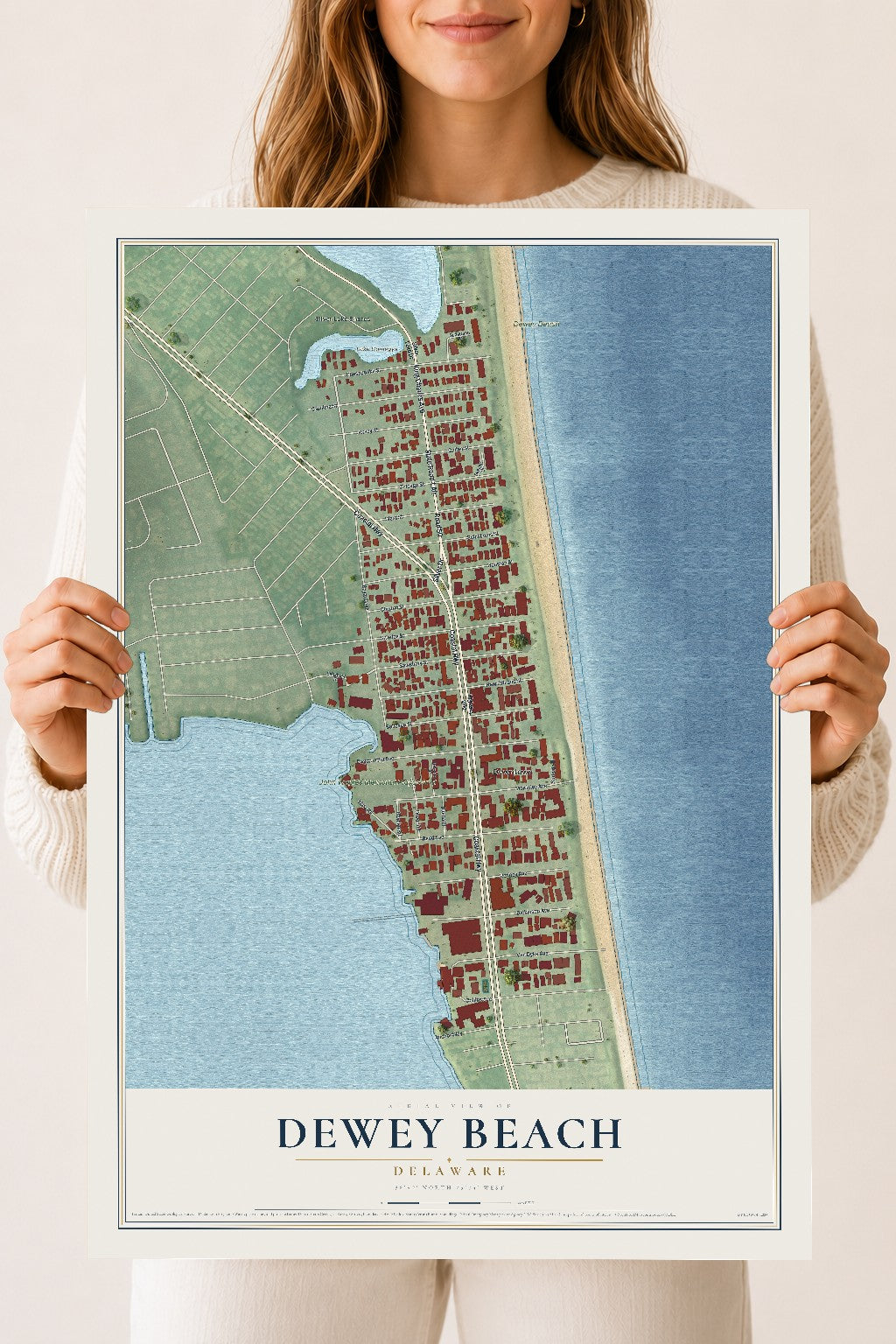 Map of Dewey Beach, Delaware, 18 x 24 inch unframed archival matte print