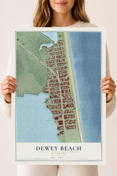 Map of Dewey Beach, Delaware, 18 x 24 inch unframed archival matte print
