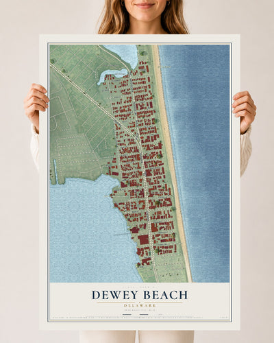 Map of Dewey Beach, Delaware, 24 x 36 inch unframed archival matte print