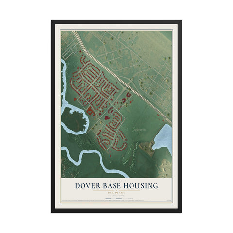 Map of Dover Base Housing, Delaware, 12 x 18 inch print in a black wood frame