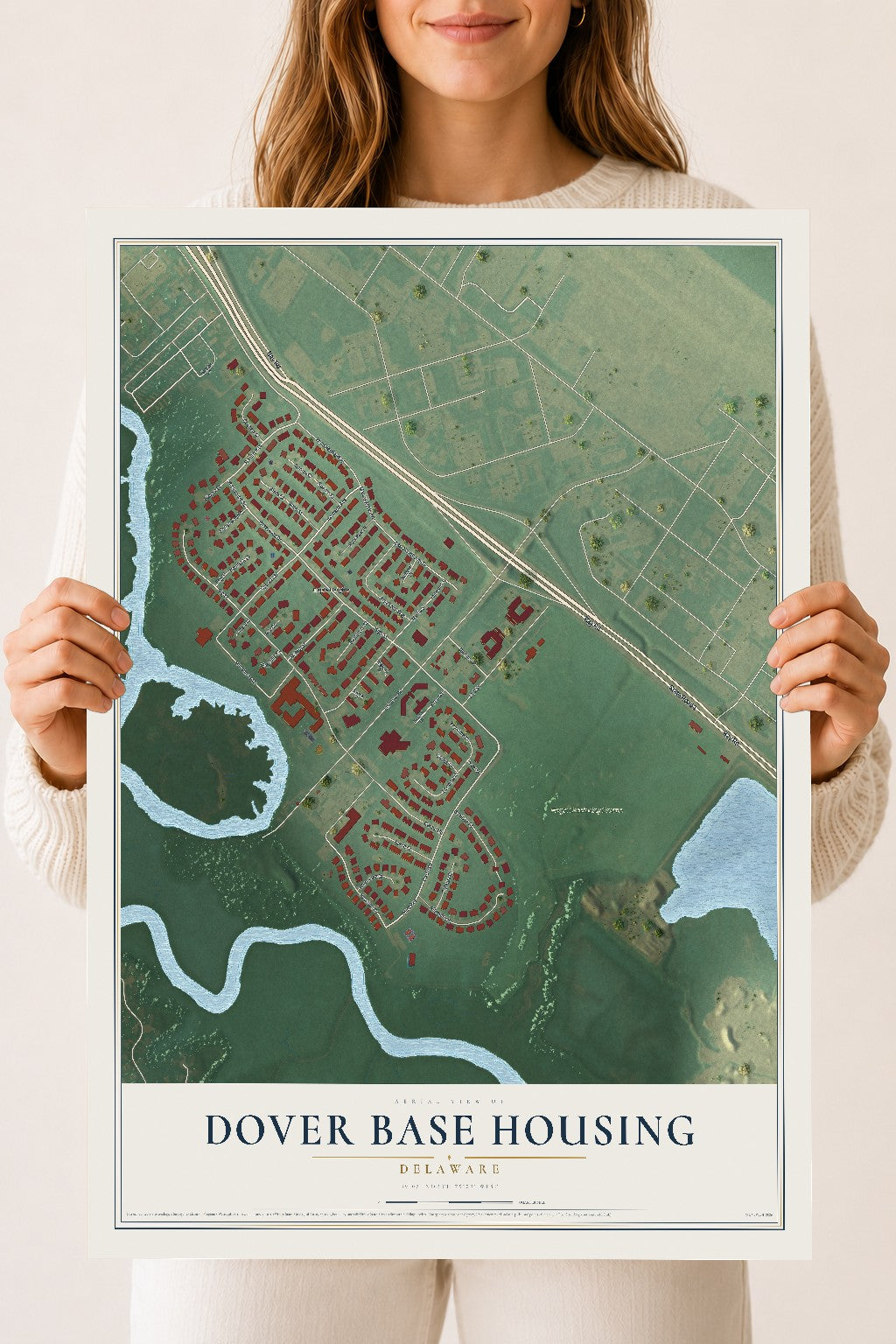 Map of Dover Base Housing, Delaware, 18 x 24 inch unframed archival matte print