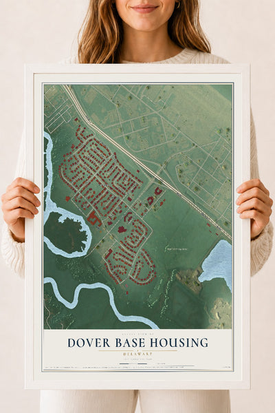 Map of Dover Base Housing, Delaware, 18 x 24 inch print in a white wood frame