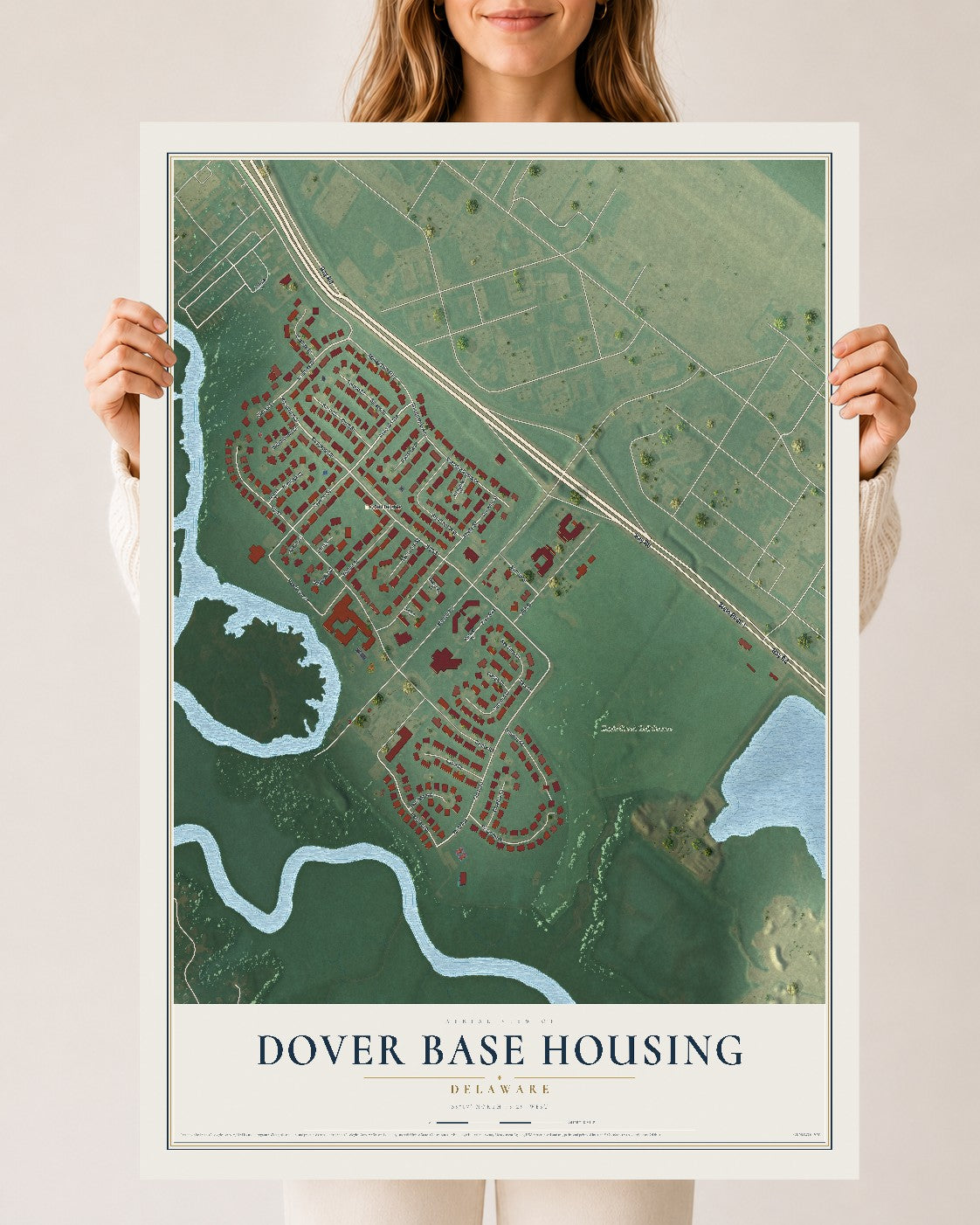 Map of Dover Base Housing, Delaware, 24 x 36 inch unframed archival matte print