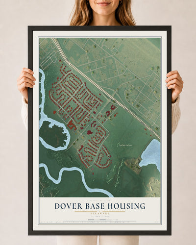 Map of Dover Base Housing, Delaware, 24 x 36 inch print in a black wood frame