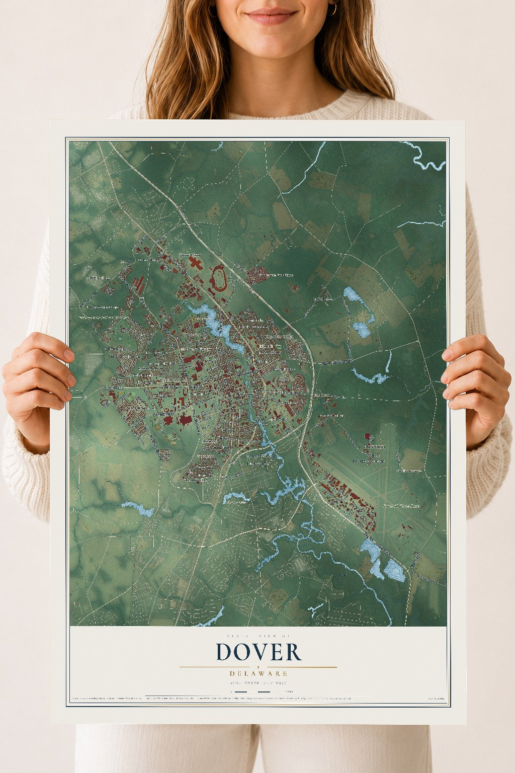 Map of Dover, Delaware, 18 x 24 inch unframed archival matte print