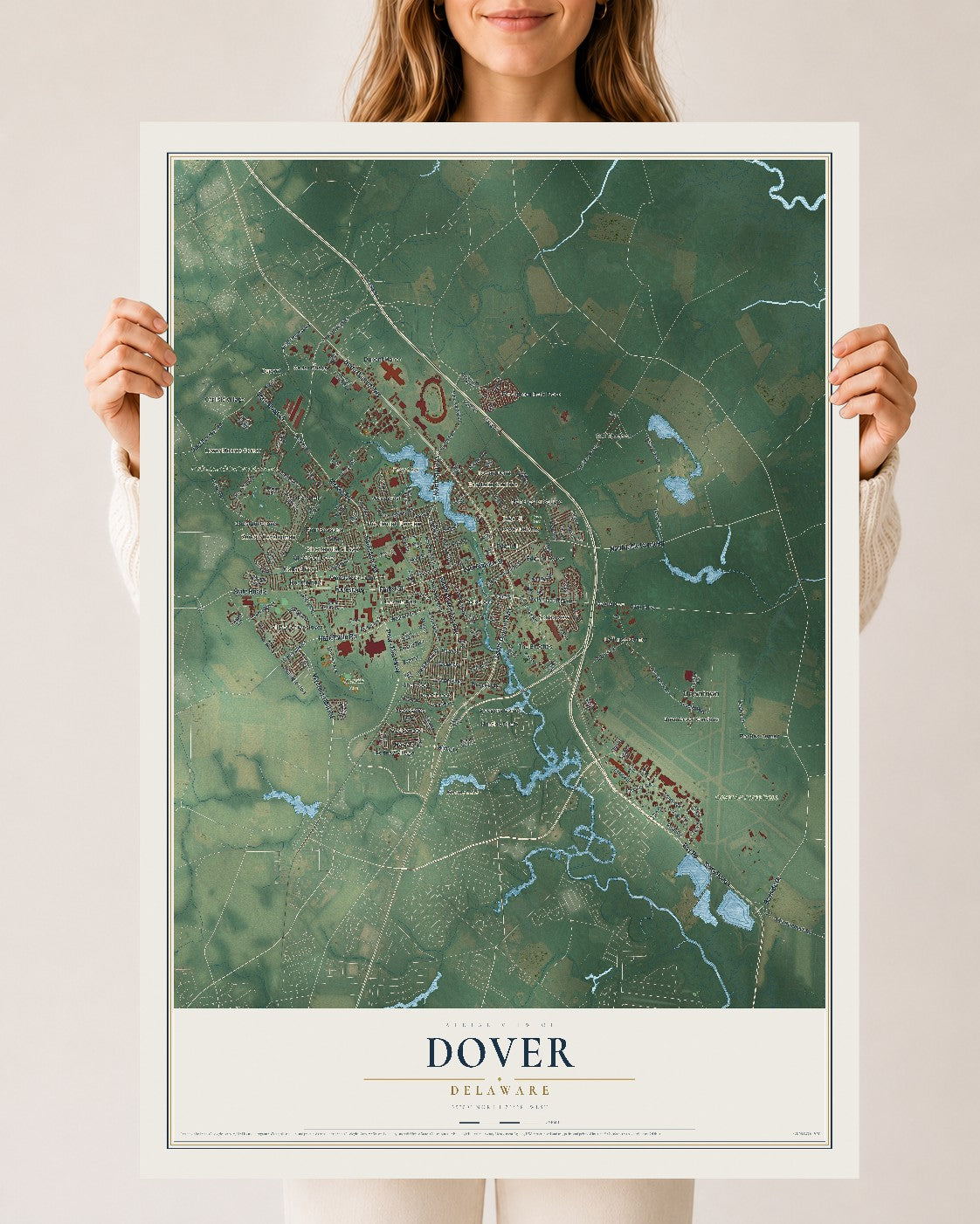 Map of Dover, Delaware, 24 x 36 inch unframed archival matte print