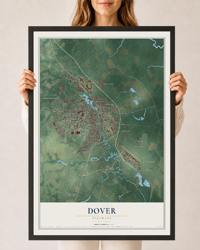 Map of Dover, Delaware, 24 x 36 inch print in a black wood frame