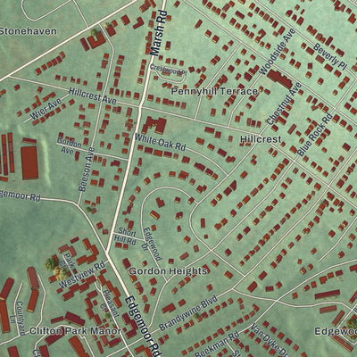 Close-up of the map of Edgemoor, Delaware print showing street and building detail