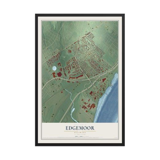 Map of Edgemoor, Delaware, 12 x 18 inch print in a black wood frame