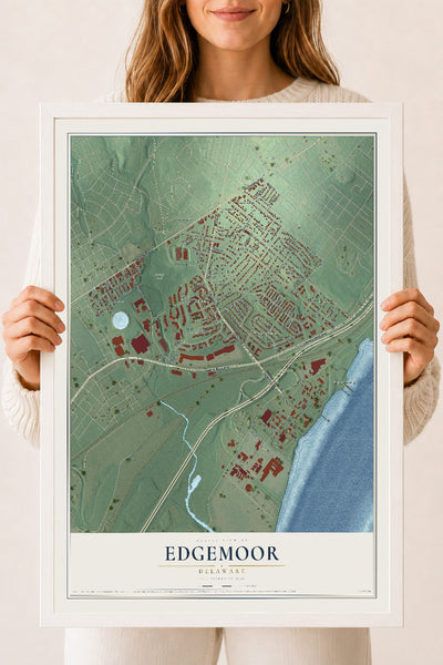 Map of Edgemoor, Delaware, 18 x 24 inch print in a white wood frame