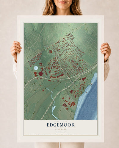 Map of Edgemoor, Delaware, 24 x 36 inch print in a white wood frame