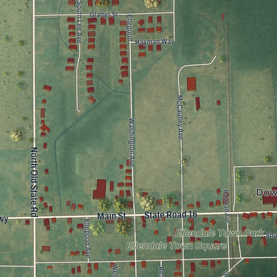 Close-up of the map of Ellendale, Delaware print showing street and building detail