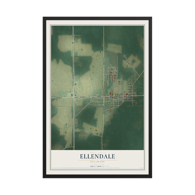 Map of Ellendale, Delaware, 12 x 18 inch print in a black wood frame