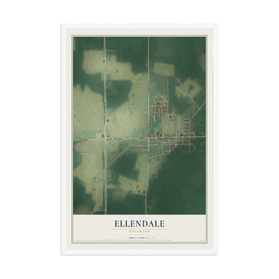 Map of Ellendale, Delaware, 12 x 18 inch print in a white wood frame