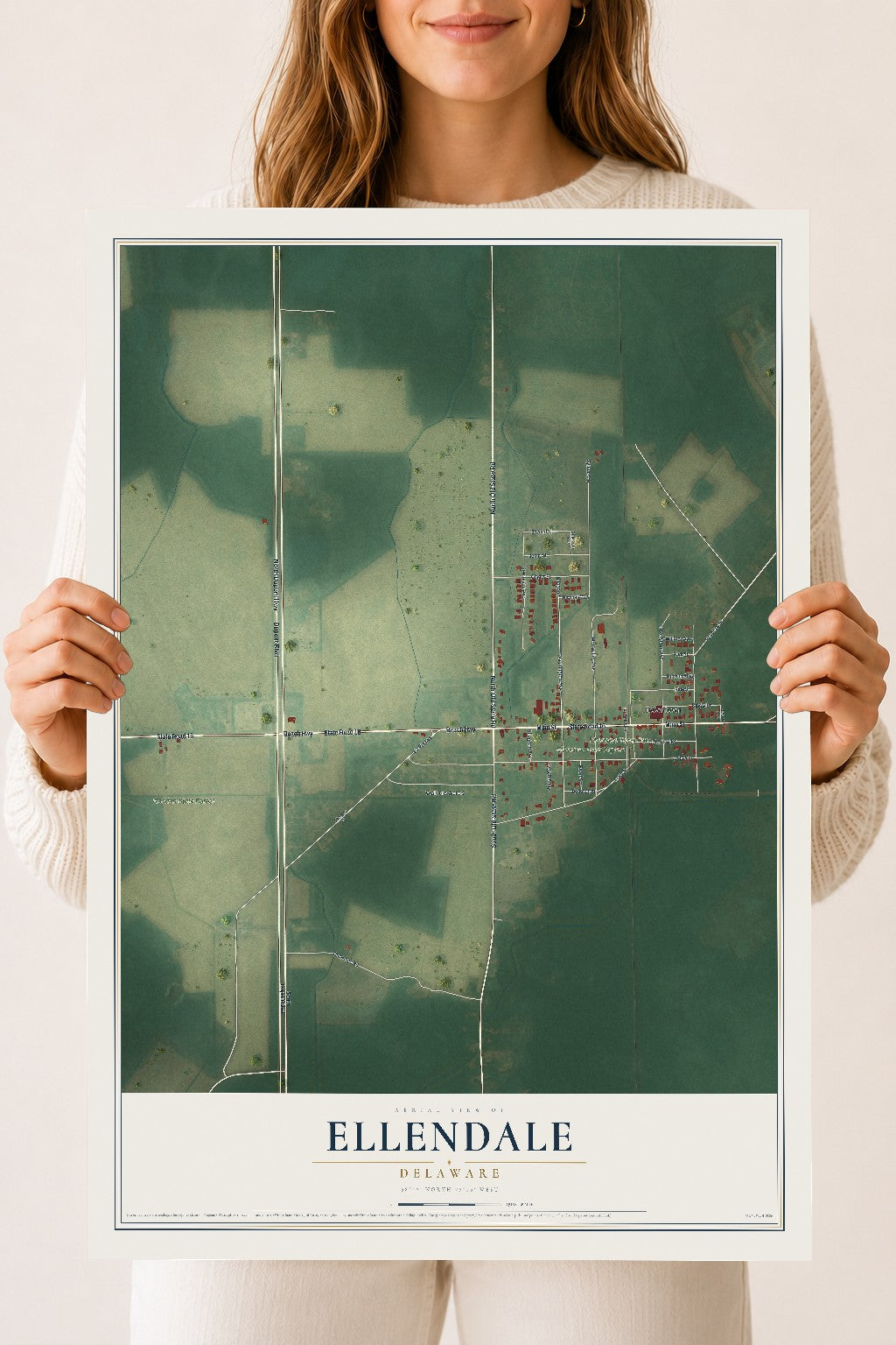 Map of Ellendale, Delaware, 18 x 24 inch unframed archival matte print