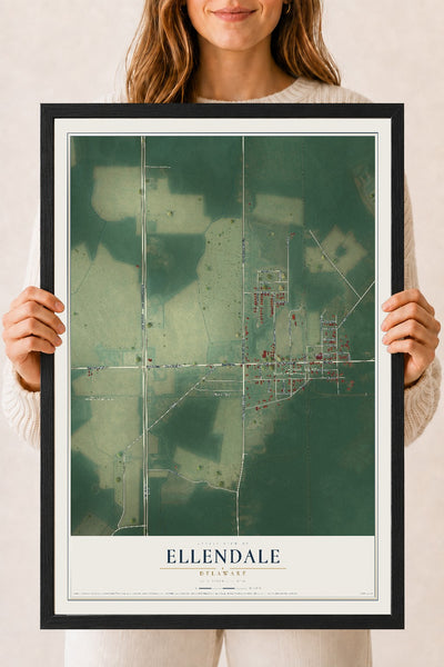 Map of Ellendale, Delaware, 18 x 24 inch print in a black wood frame