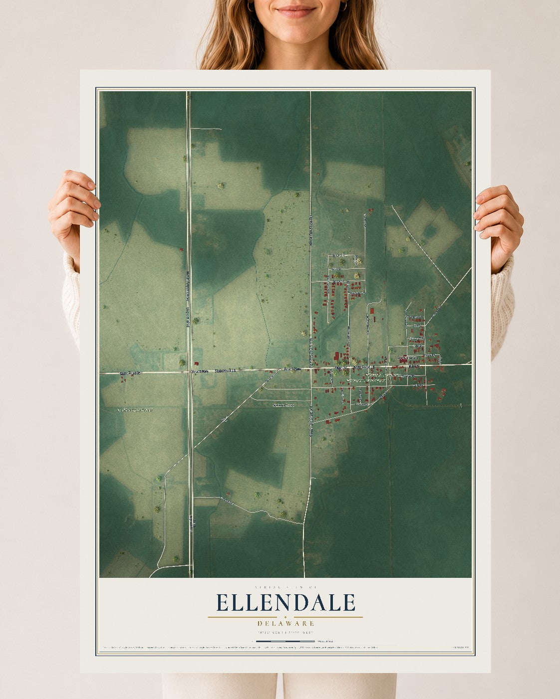 Map of Ellendale, Delaware, 24 x 36 inch unframed archival matte print