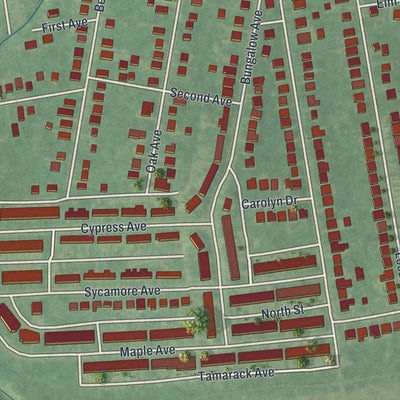 Close-up of the map of Elsmere, Delaware print showing street and building detail