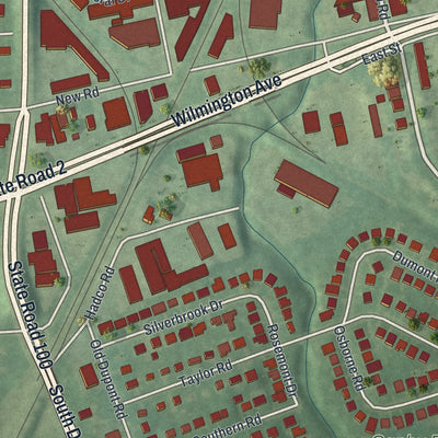 Second close-up of the map of Elsmere, Delaware print showing more streets and buildings