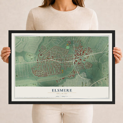 Map of Elsmere, Delaware, 12 x 18 inch print in a black wood frame