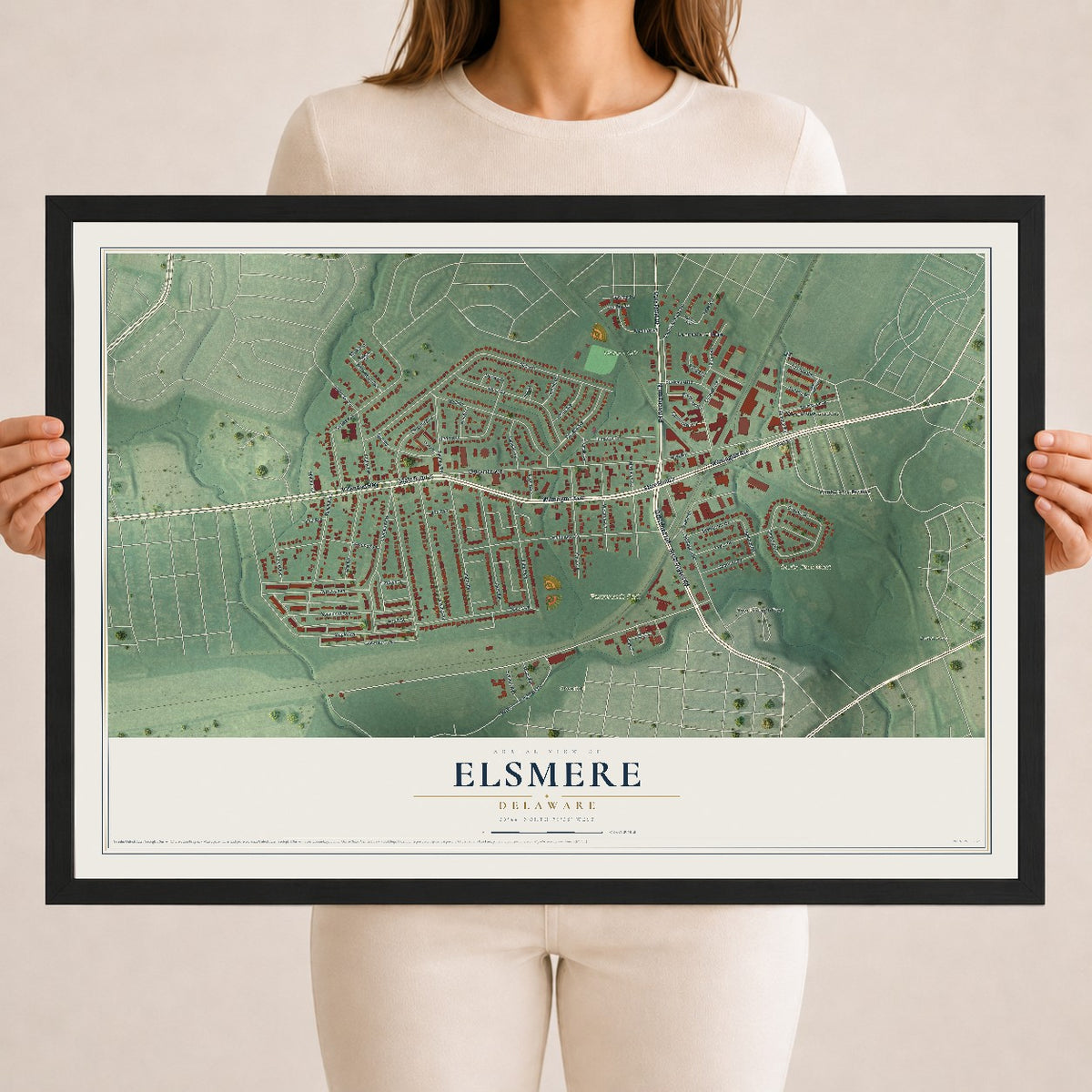 Map of Elsmere, Delaware, 18 x 24 inch print in a black wood frame