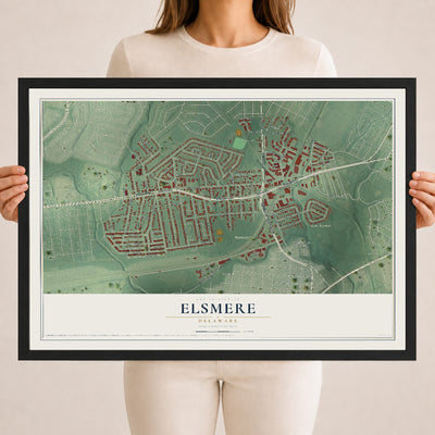 Map of Elsmere, Delaware, 18 x 24 inch print in a black wood frame