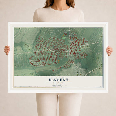 Map of Elsmere, Delaware, 24 x 36 inch print in a white wood frame