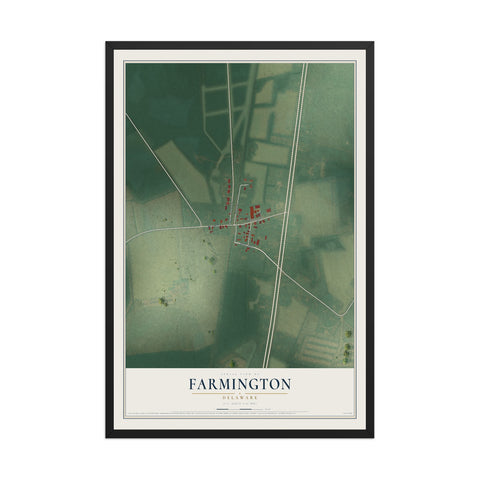 Map of Farmington, Delaware, 12 x 18 inch print in a black wood frame
