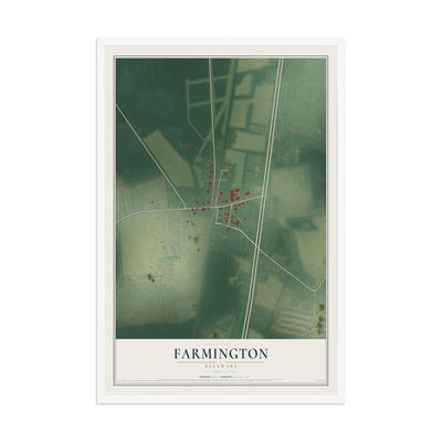 Map of Farmington, Delaware, 12 x 18 inch print in a white wood frame