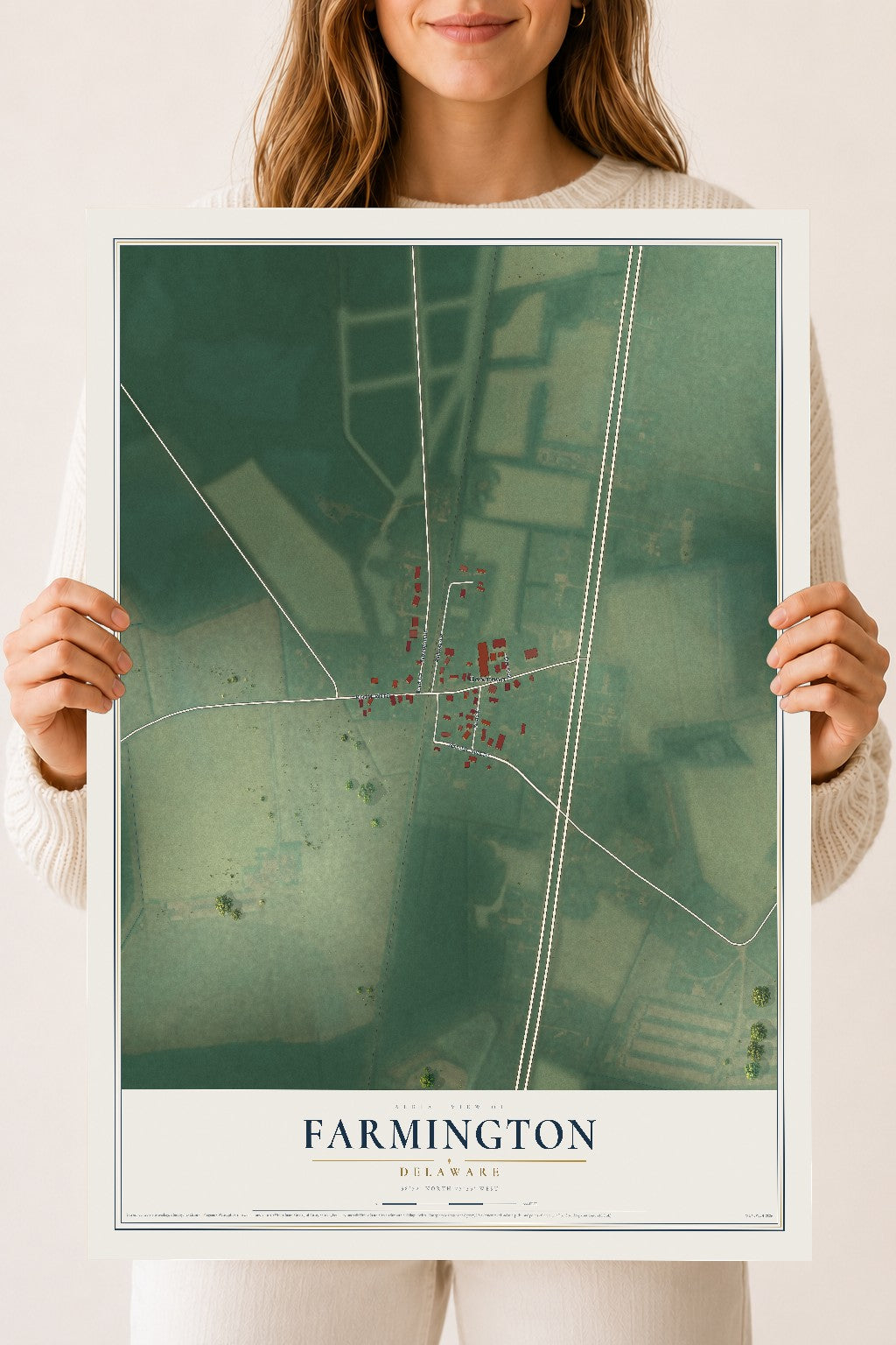 Map of Farmington, Delaware, 18 x 24 inch unframed archival matte print