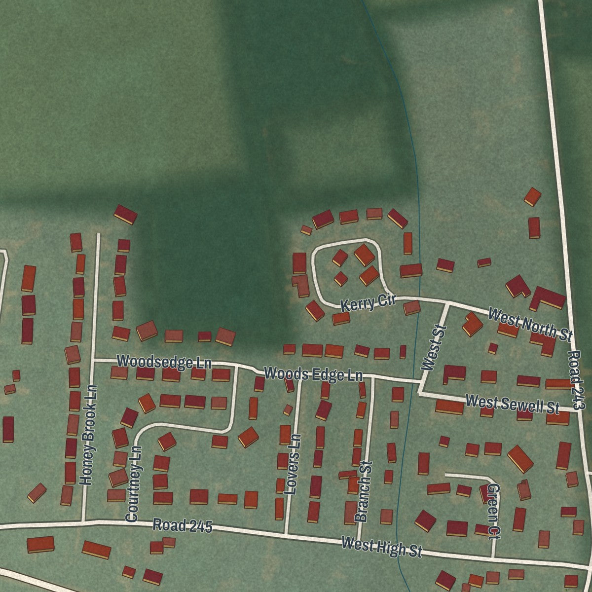Second close-up of the map of Felton, Delaware print showing more streets and buildings