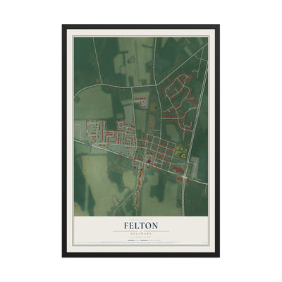 Map of Felton, Delaware, 12 x 18 inch print in a black wood frame