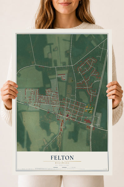 Map of Felton, Delaware, 18 x 24 inch unframed archival matte print