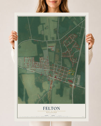 Map of Felton, Delaware, 24 x 36 inch unframed archival matte print