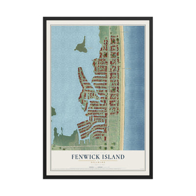 Map of Fenwick Island, Delaware, 12 x 18 inch print in a black wood frame