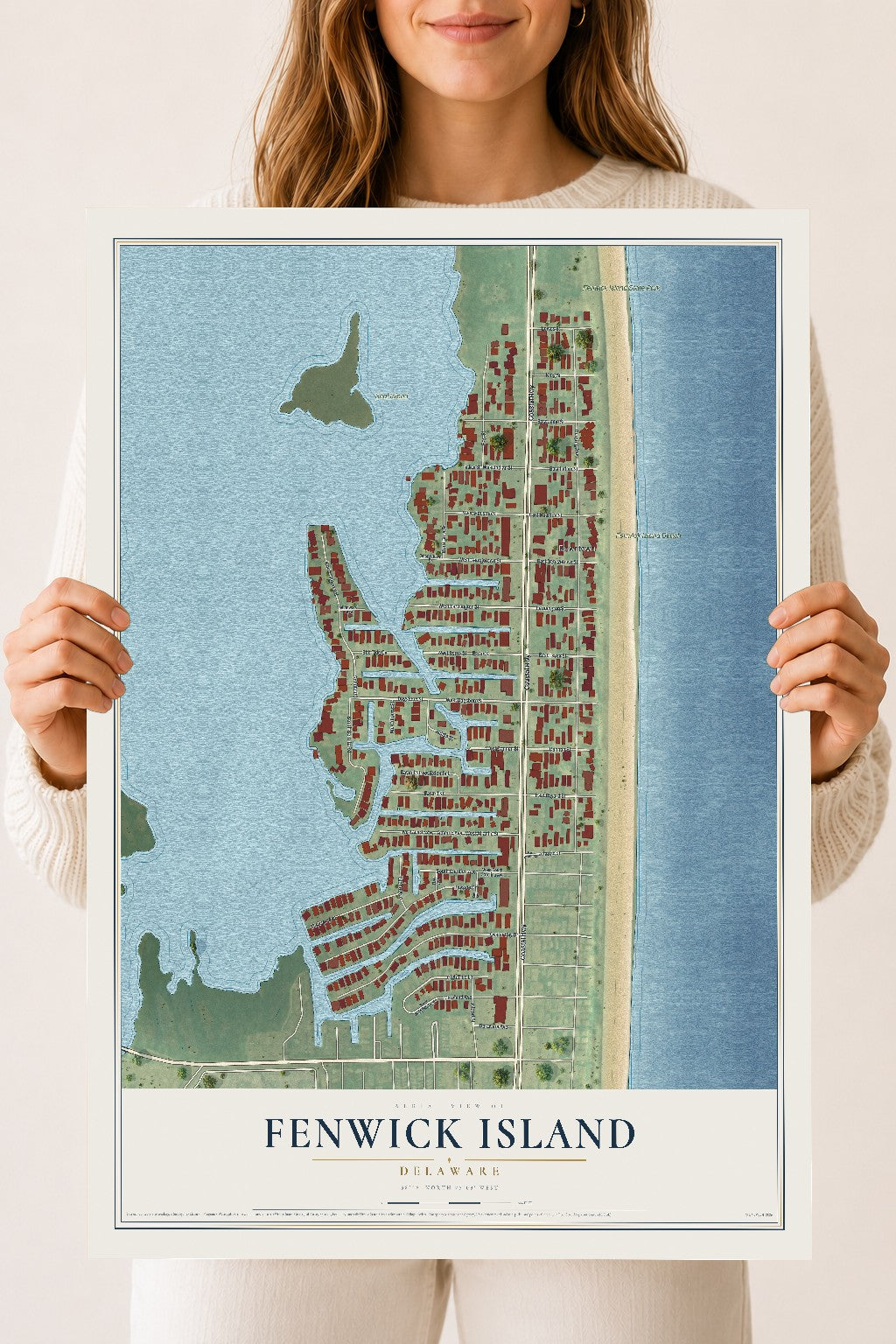 Map of Fenwick Island, Delaware, 18 x 24 inch unframed archival matte print