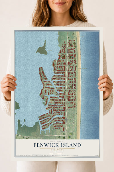 Map of Fenwick Island, Delaware, 18 x 24 inch unframed archival matte print