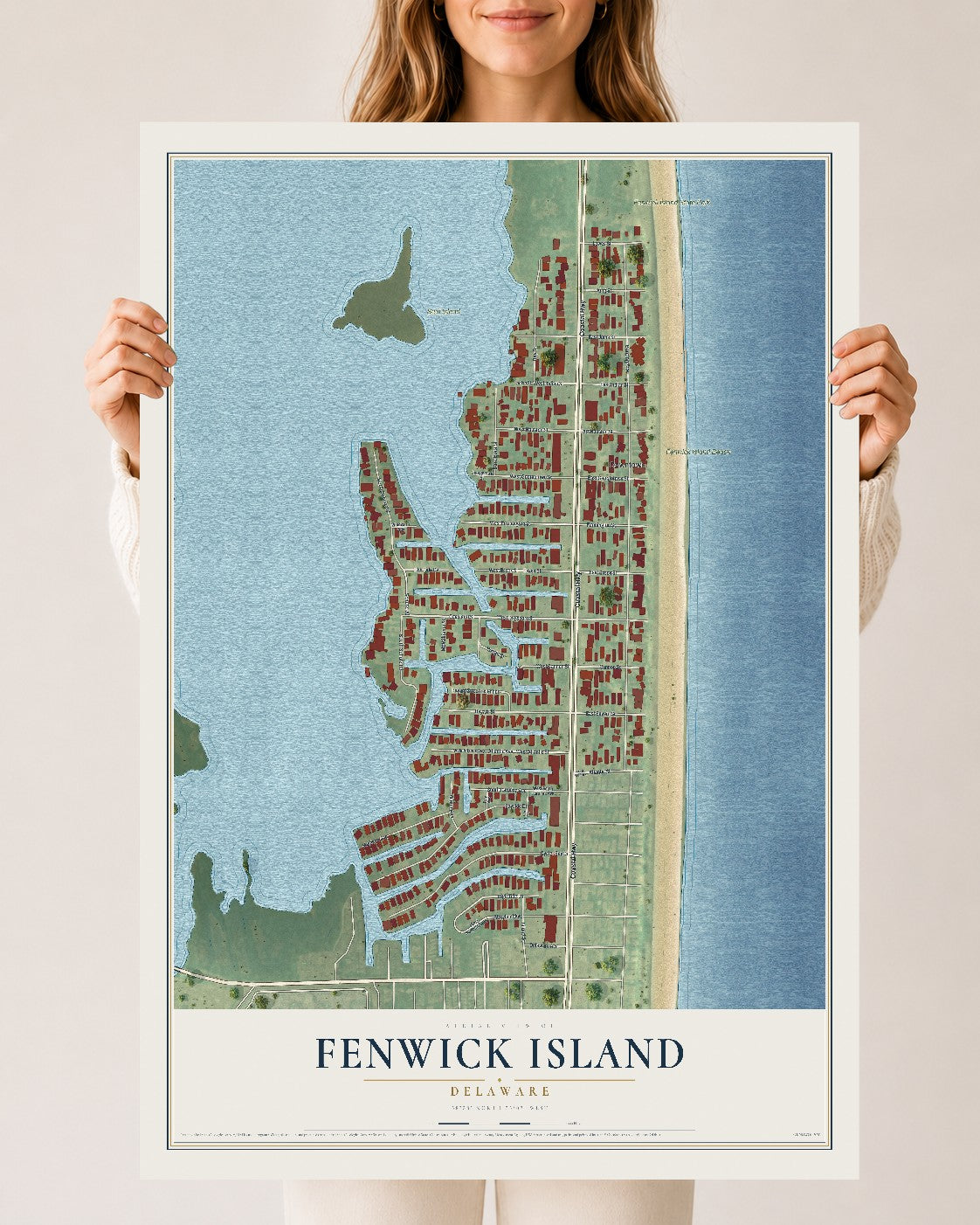 Map of Fenwick Island, Delaware, 24 x 36 inch unframed archival matte print