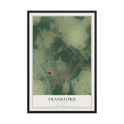 Map of Frankford, Delaware, 12 x 18 inch print in a black wood frame