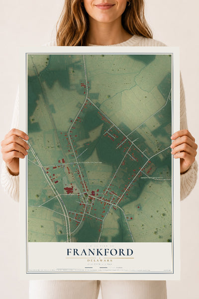 Map of Frankford, Delaware, 18 x 24 inch unframed archival matte print