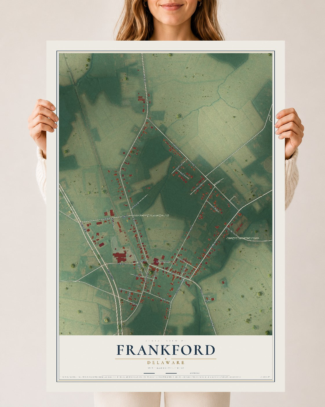 Map of Frankford, Delaware, 24 x 36 inch unframed archival matte print