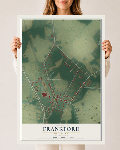 Map of Frankford, Delaware, 24 x 36 inch unframed archival matte print